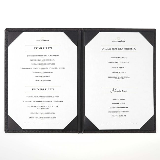 Porta menu gourmet24 nero con inserto cornicetta a4