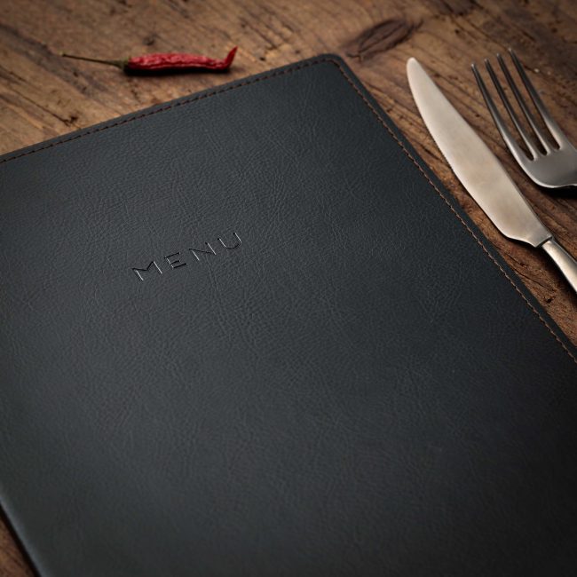 Porta menu gourmet24 nero con inserto cornicetta a4