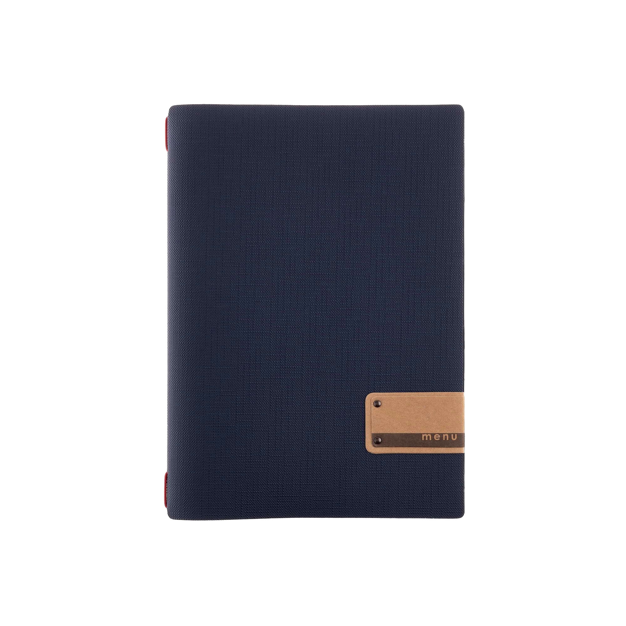 Porta menu juta blu etichetta patch a4 solo elastico