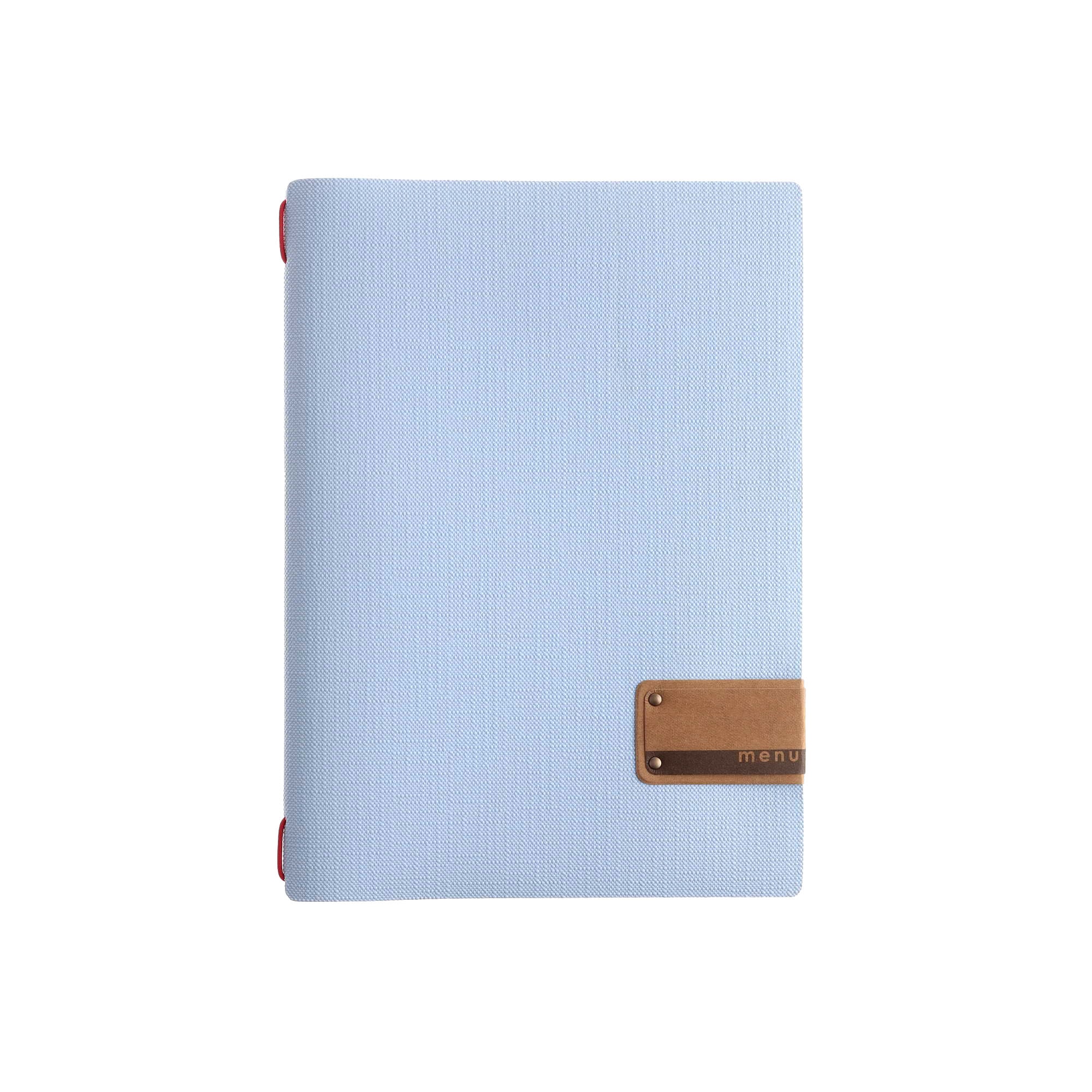 Porta menu juta celeste etichetta patch a4 solo elastico