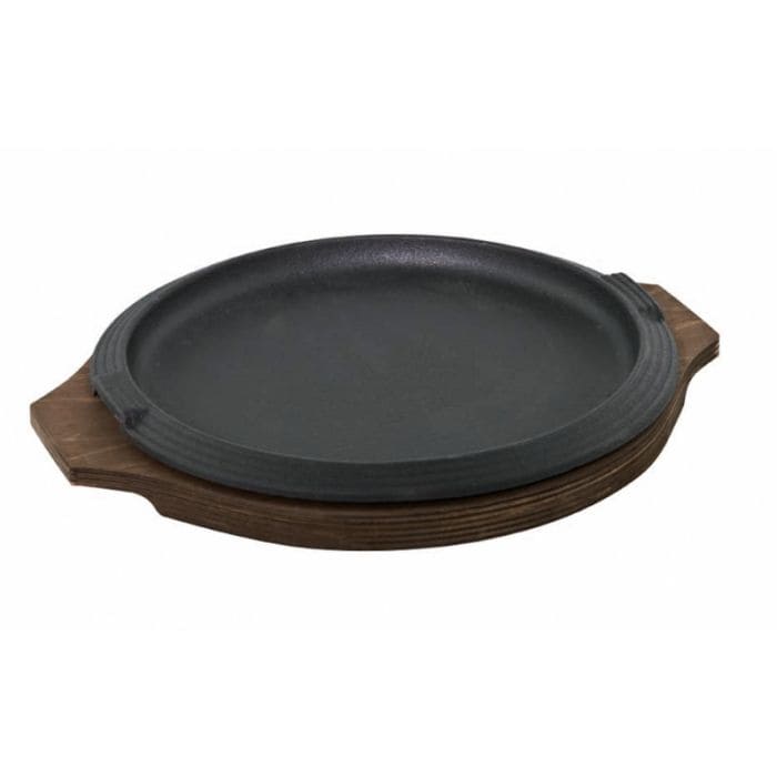 Piatto ghisa tondo cm.26 con vassoio legno basic cm.30