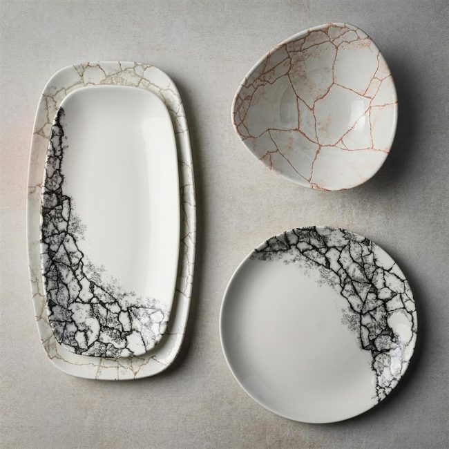 Piatto rettangolare oblong chef kintsugi accents quartz black cm.35,5×18,9