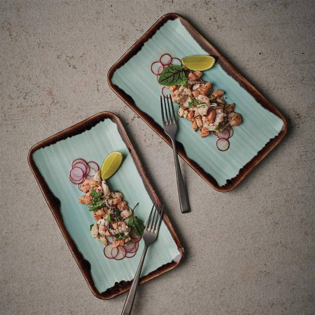 Piatto rettangolare organico harvest turquoise cm.27×16