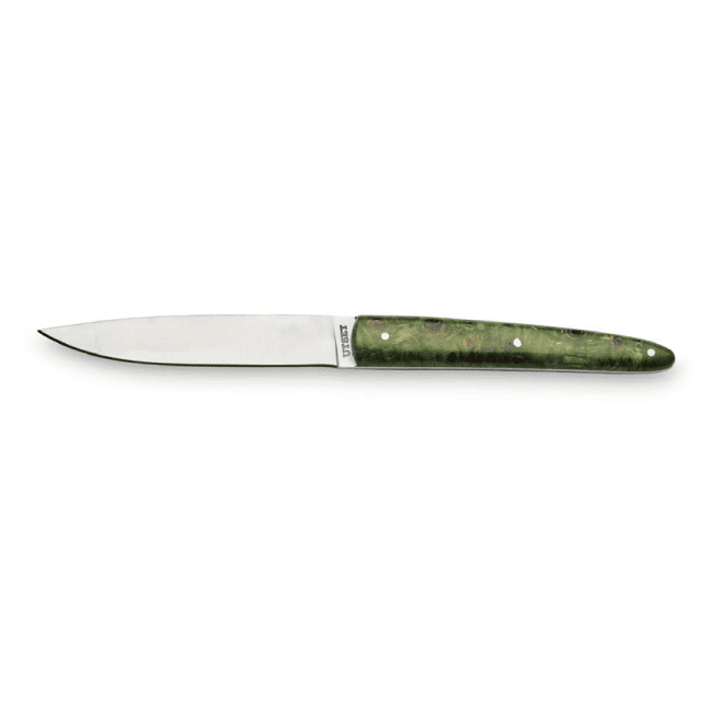Coltello bistecca utset fatto a mano lama liscia e manico legno verde trattato