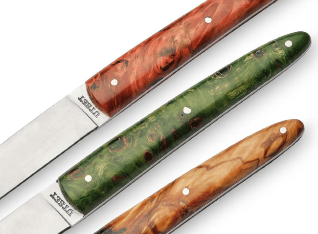 Coltello bistecca utset fatto a mano lama liscia e manico legno verde trattato