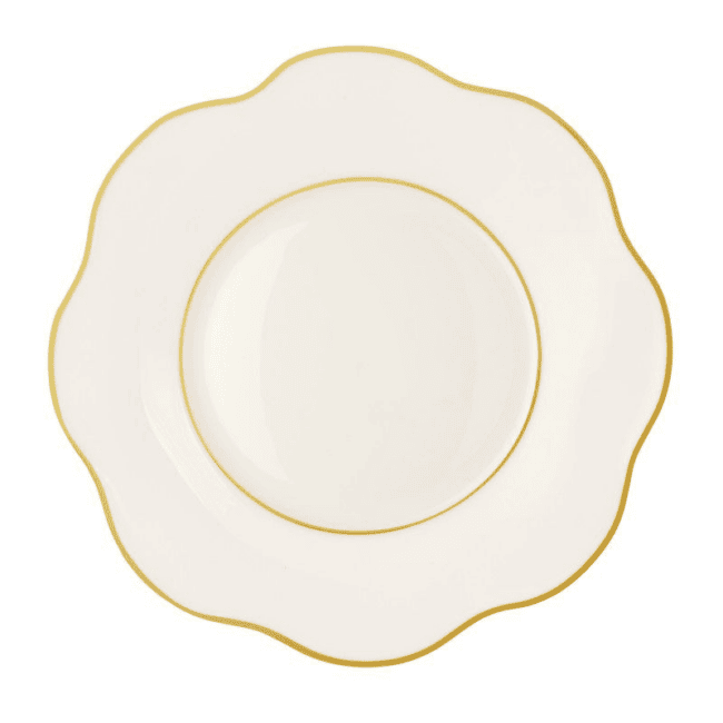 Piatto piano/sottopiatto anemone avorio filo oro cm.32