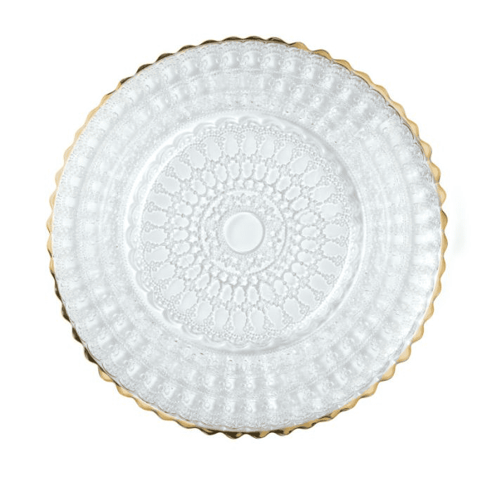 Piatto segnaposto/sottopiatto vetro helios barocco filo oro cm.32,5
