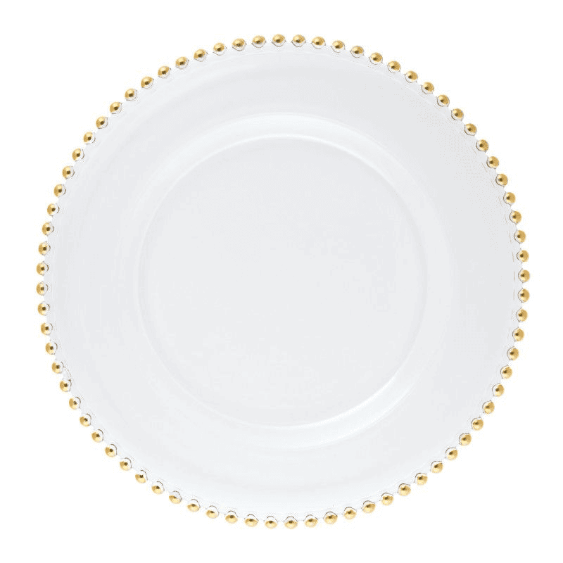 Piatto segnaposto/sottopiatto vetro helios perle oro cm.34
