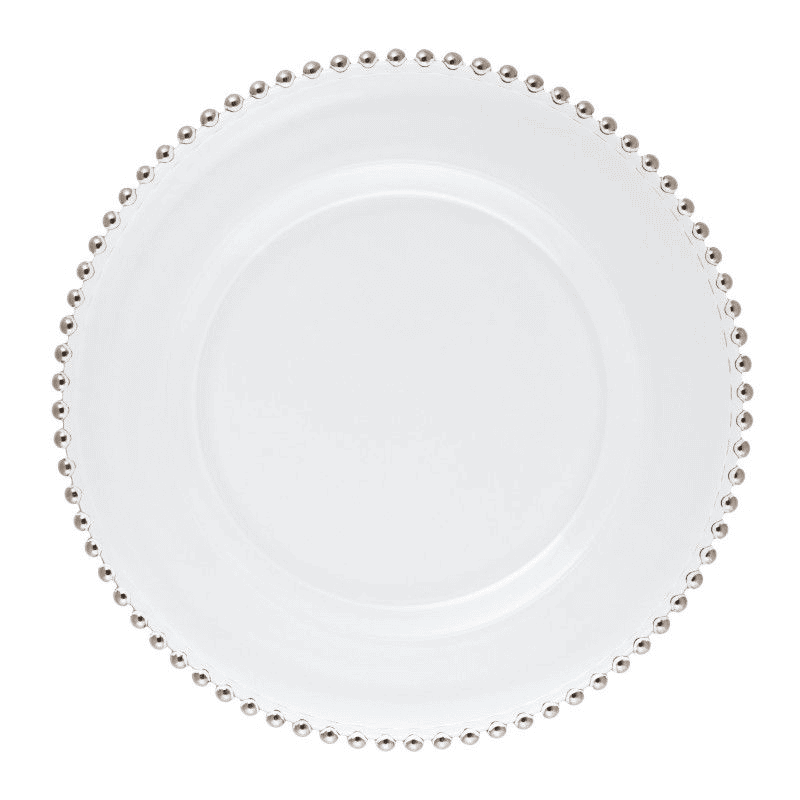 Piatto segnaposto/sottopiatto vetro helios perle platino cm.34