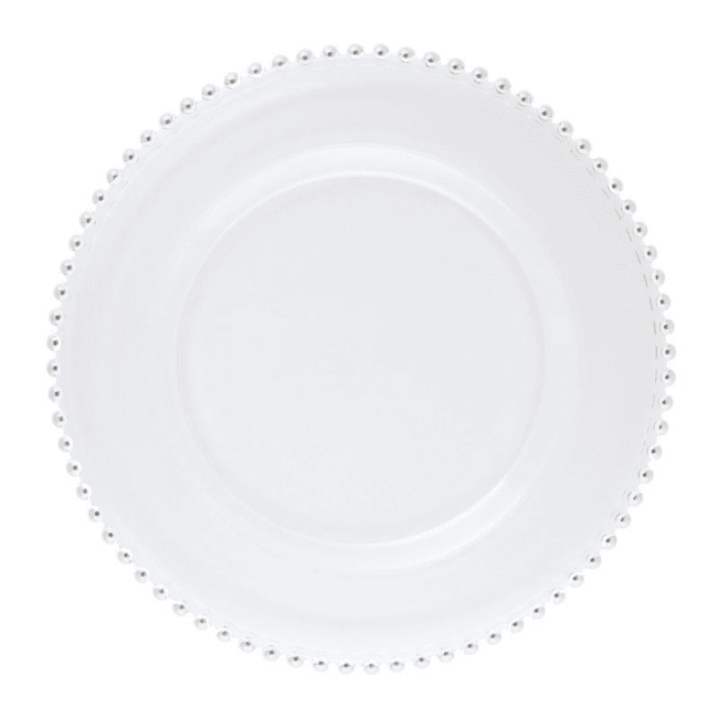 Piatto segnaposto/sottopiatto vetro helios perle trasparenti cm.34