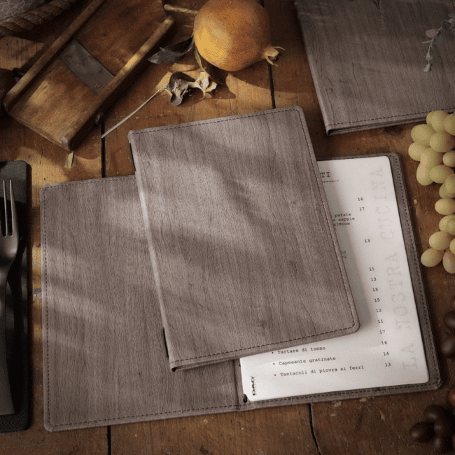 Porta menu wood premium noce a4 due ante cucito