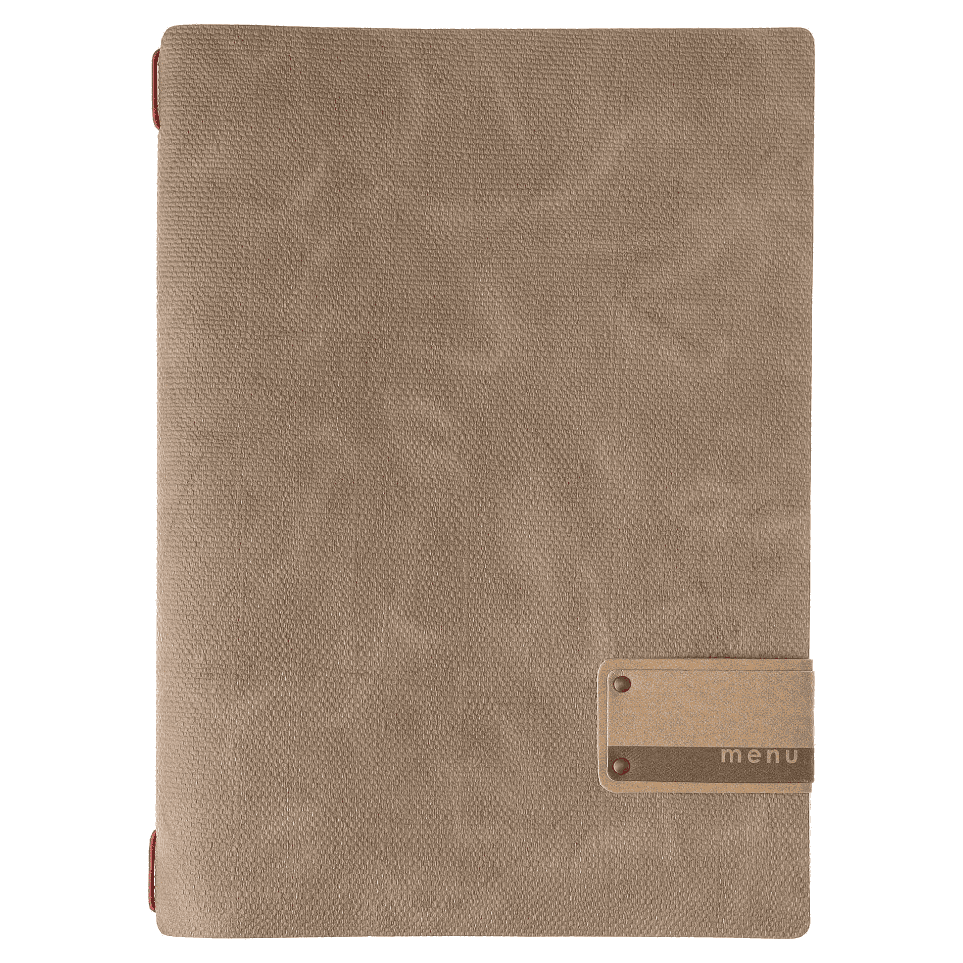 Porta menu juta cammello etichetta patch a4 solo elastico