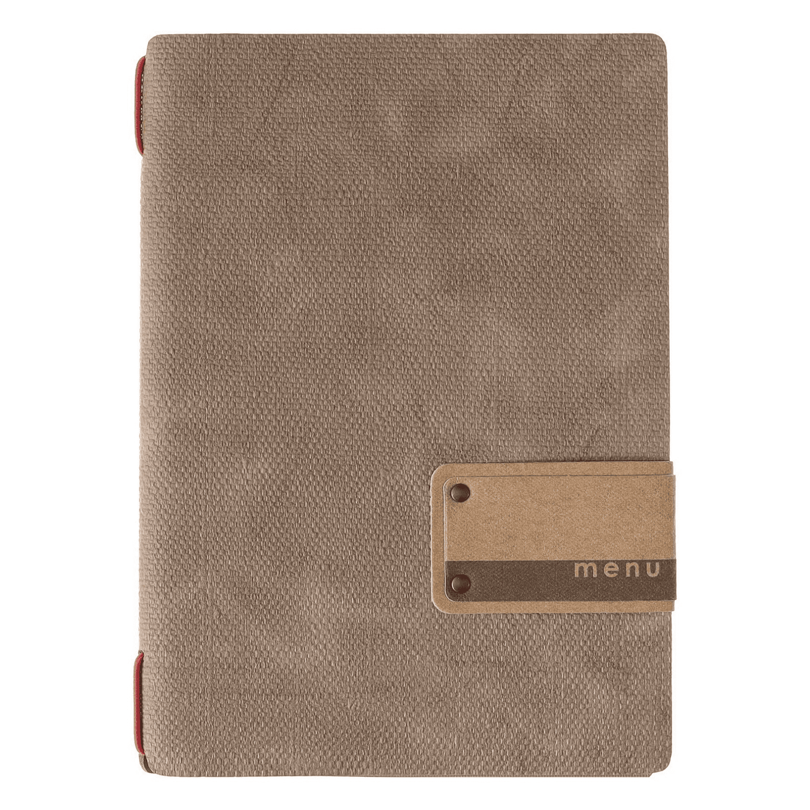 Porta menu juta cammello etichetta patch a5 solo elastico