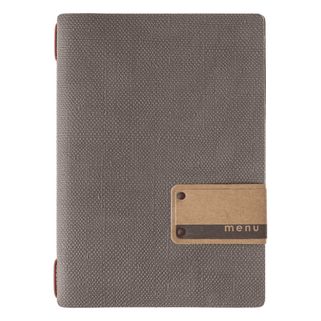 Porta menu juta grigio etichetta patch a5 solo elastico