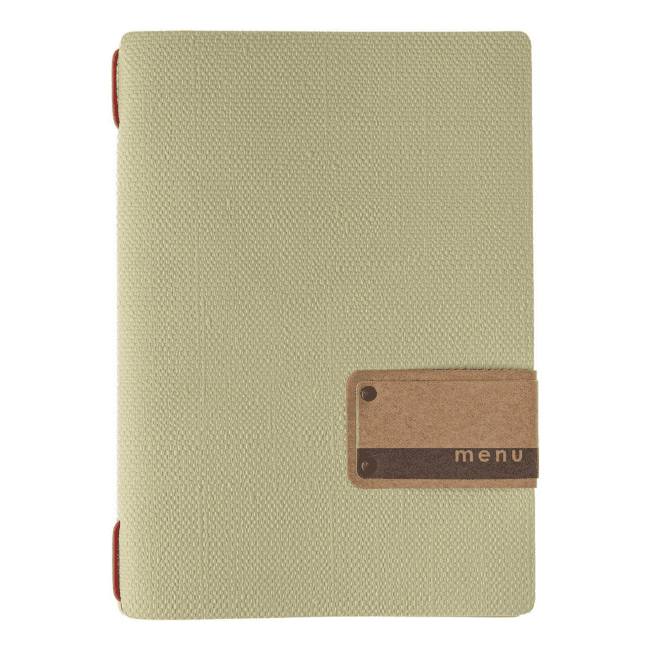 Porta menu juta salvia etichetta patch a5 solo elastico