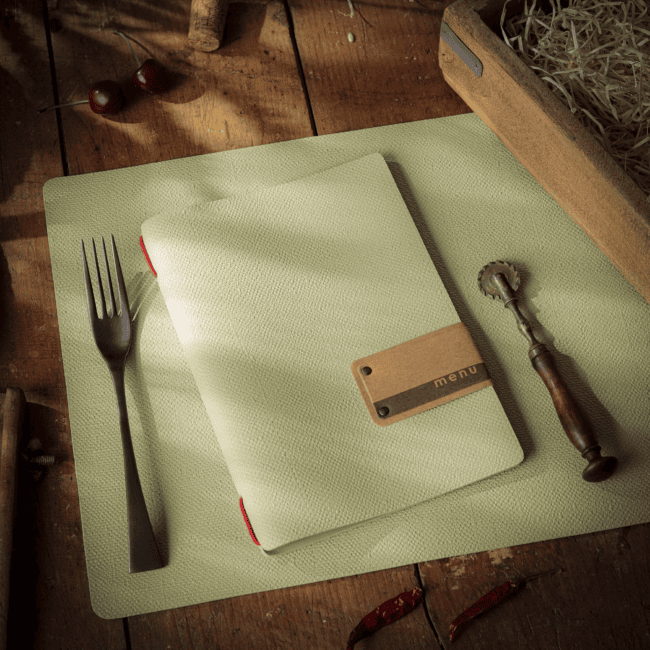 Porta menu juta salvia etichetta patch a5 solo elastico