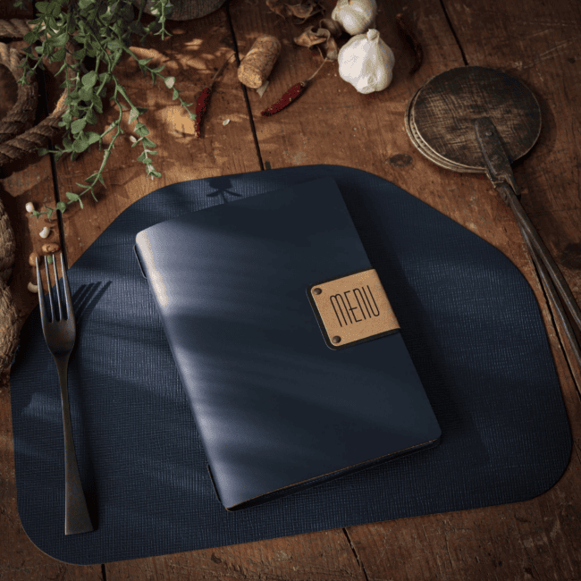 Porta menu portofino premium blu a5 solo elastico