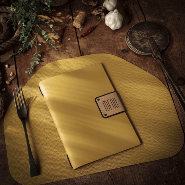 Porta menu portofino premium ocra a5 solo elastico
