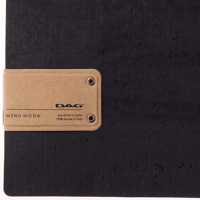 Porta menu sughero nero etichetta patch a4 solo elastico